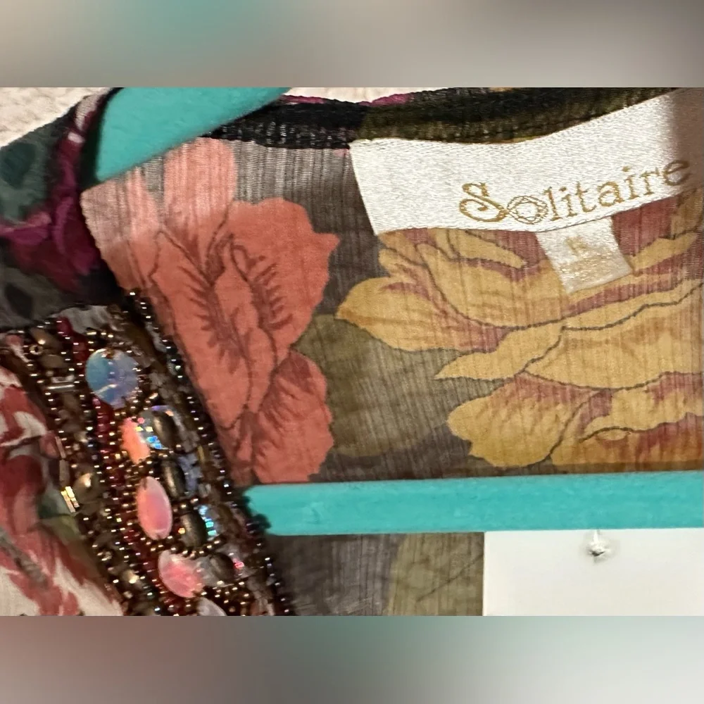 Vintage Solitaire Beaded Floral Sheer Blouse Top Animal Print Butterfly Sleeves - Picture 3 of 12